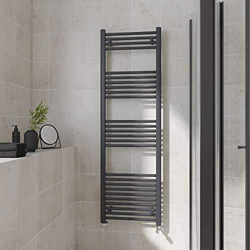 Warmehaus Straight Heated Towel Rail Anthracite Bathroom Ladder Style Radiator Grey Central Heating 1600x500mm