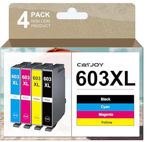 CATJOY 603XL Ink Cartridges Multipack Replacement for Epson 603 XL for Expression Home XP-3100 XP-4100 XP-2100 XP-2105 XP-3105 Workforce WF-2810 WF-2830 WF-2835 (Black Cyan Magenta Yellow,4-Pack)