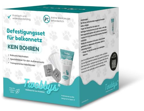 Twobbys® Kit di Fissaggio Rete Senza Fori | 75 Ganci per Rete + Adesivo Super Resistente 120ml + Fascette | Kit Rete per Balcone Esterno | Facile da Montare | Anti UV (75 Ganci + Adesivo)
