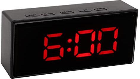 Pssopp Neben Elektronischer Uhr, LED Spiegel, Digitaler Wecker, Stilvolles Design, Zwei Anzeigemodi, Multifunktions LED Anzeige, Digitale LED Uhr, Intelligenter Lichtsensor für Zuhause (Rot)