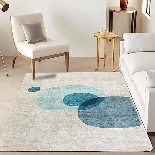 Tinyboy-hbq Rund Teppich Jugendzimmer Kurzflor Pflegeleicht,rutschfeste Rückseite,Moderne Jungen Lass, Passend für Wohnzimmer Schlafzimmer,Blau/Beige,120x160cm