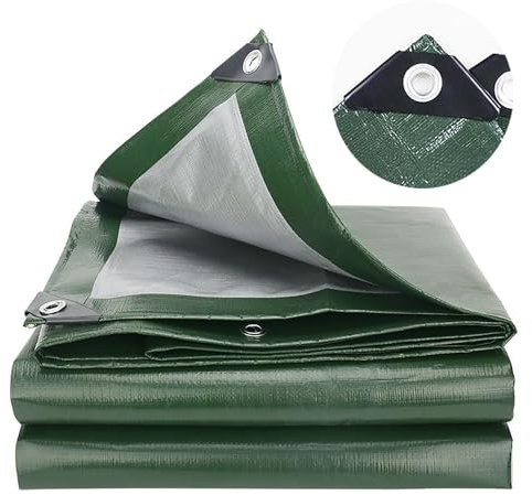 TUMESY Heavy Duty Tarp Tarpaulin Reinforced Eyelets Thick 4m x 6m 13ft x19ft (4 x 6 m,150g/m²) PE Tarpaulin Waterproof Silver Army Green Sheet Premium Quality Cover Tarp for Outdoor Camping