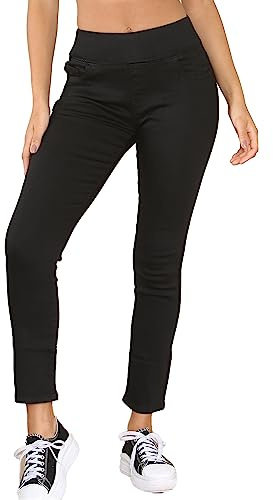 989Zé ENZO Womens Elasticated Waist Jeans Pants Slim Straight Leg Pull On Stretch Denim Trousers Casual Cotton Comfy Jeggings EZL432 Jeans Black 14