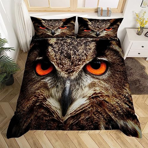 Eulenmotiv Bettwäsche Set 135x200 cm Weich Mikrofaser Tier Bettwäsche-Sets mit Reißverschluss 3 Teilig Bettbezug Set mit Kissenbezug 80x80 cm