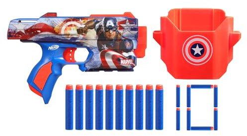 Nerf Marvel Captain America Dart-Blaster, 10 Nerf Elite Darts, Holster