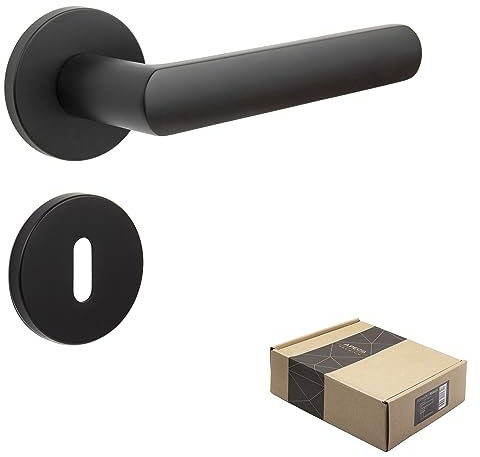 APECS Türgriffe innentüren Türgriff schwarz matt Modern Türklinke für Haustür und Innentür mit runden Rosetten Drückergarnitur mit Befestigungsmaterial Türbeschlag Modell KUMA BB - Buntbart