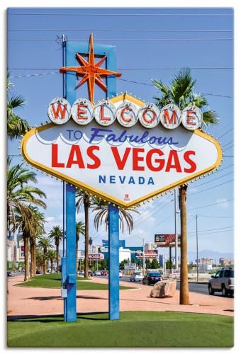 ARTLAND Wanddeko Leinwand Bilder Wandbild 60x90 cm Schild Lampen Las Vegas Nevada USA U4WW