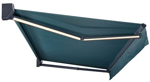 N/A Auvent Automatique à Cassette complète, Pare-Soleil rétractable motorisé avec lumière LED, Polyester résistant à l'eau, pour Cour, Balcon, Magasin, Restaurant, café,Vert,3X1.5M