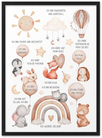 TIERE BOHO AFFIRMATIONEN | ABOUKI Kunstdruck | Poster Affirmation Kinder Affirmationsposter Kinder Affirmationen Poster Bilder Kinderzimmer Bilder Babyzimmer Jungen Mädchen | DIN A4 ohne Rahmen