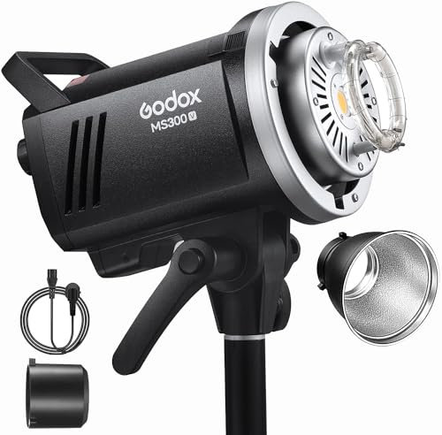 Godox MS300-V Flash da Studio da 300 W con Lampada di Modellazione LED Aggiornata, Sistema X Wireless 2.4G, Supporto Bowens, Ideale per Moda, Pubblicità e Fotografia in Studio