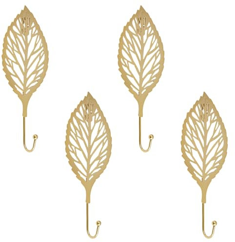 MOROBOR ensemble de 4 pièces crochet en fer à feuilles décoratif, crochet mural en feuille d'or porte - clés moderne porte - manteau mural en or simple fourchette décoration