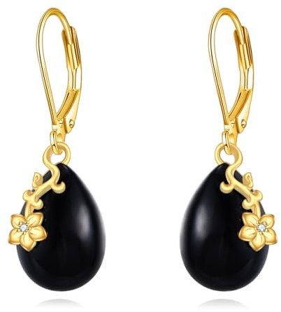 Schwarzer Onyx Ohrringe 925 Sterling Silber Gold Tropfen Schmuck Geschenk für Damen Mädchen