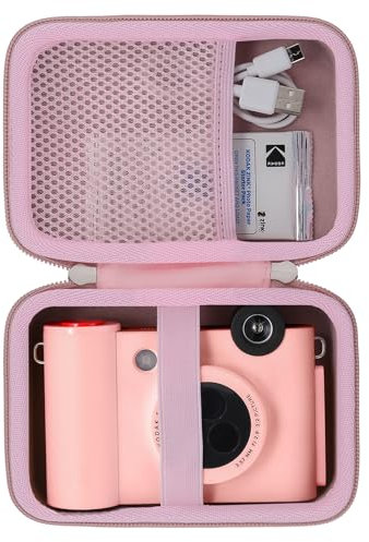 Khanka Hard Travel Case Compatible with Kodak Smile+ Digital Instant Print Camera with Shoulder Strap,Protective Portable Storage Cover for 2x3” Photo Prints,Pink(Case Only)