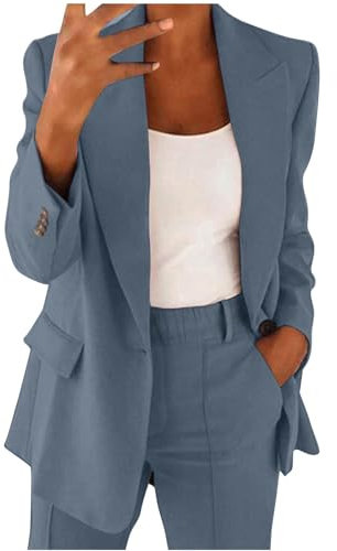 blitzangebote Hosenanzüge Für Damen Business Modern Elegant Blazer Anzug Set Sommer Freizeitanzug Einfarbig Streetwear Zweiteilig Hosenanzug Anzughose Revers Slim Fit