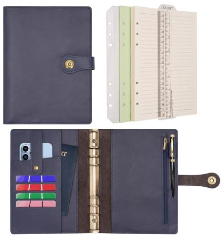 Wonderpool Ringbuch Notizbuch A5 Nachfüllbar Leder Tagebuch Organizer Binder Ordner mit Taschen Liniertes Papier Stift für Büro Schule Geschäft Reisen Planung Schreiben (lBlau,A5)