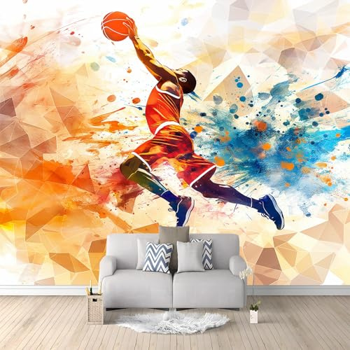 Wallpaper Murals Basketball Player 200 x 140cm 3D Art Photo Wallpaper, HD Print Wall Mural Giant Poster, Modern Living Room Bedroom Kids Room Backdrop Wall Decor