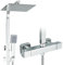 Cesinkin Colonne de Douche Thermostatique avec Mélangeur Ensemble de Douche Chromé Acier Inoxydable Réglable En Hauteur 25x25CM Pluie Pommeau de Douche Carré avec Douchette à main