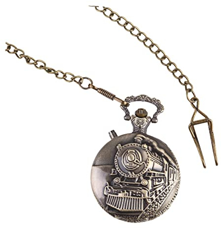 JEWEDECO Vintage Taschenuhr im Lokomotiv Design, Braun, Legierung | 1 Stück, Dekoratives Gehäuse mit Lichtfunktion, für Zeitangabe und Sammler