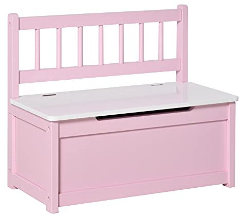 HOMCOM Coffre à jouets Banc de rangement pour enfants avec dossier et couvercle rembourré Charge 40 kg pour salle de jeux Chambre 60x30x50 cm Rose et blanc