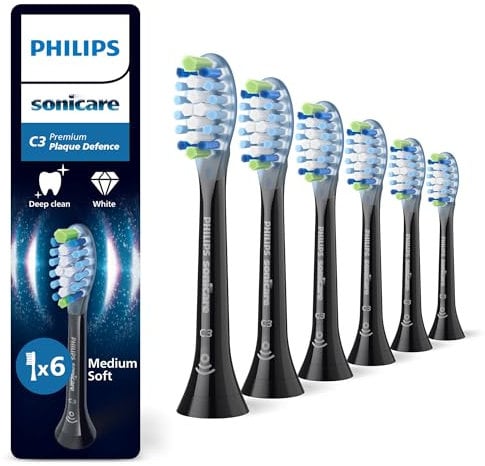 Philips Sonicare C3 Premium Plaque Defence - têtes de brosse à dents de rechange d'origine, noir, lot de 6, HX9046/88