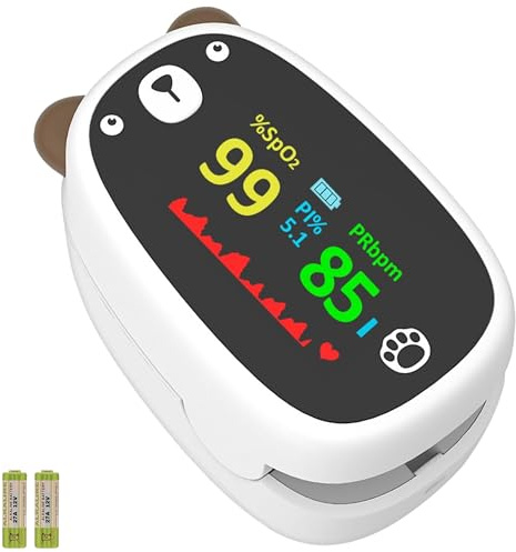 Infant Fingertip Pulse Oximeter with A27 Battery, Reliable Blood Oxygen Saturation Pediatric Digital Heart Rate Monitor, Portable User-Friendly (Pulse Oximeter and x2 Battery)