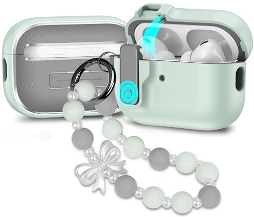 Kompatibel mit AirPods Pro 2 Hülle Automatische Pop-up-Hülle Schutzhülle für AirPods Pro 2./1.Generation Case Cover mit Handschlaufe für Mädchen Frau Grün