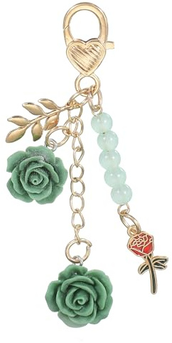 PATIKIL Rose Keychain Pendant, Rose Flower Purse Charm for Handbags Floral Keyring with Chain Tassel for Women Girls Tote Bags Backpack, Green