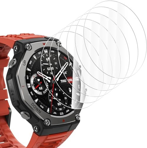 Bigqin 6 Pezzi Pellicola Compatibile con Amazfit T-Rex 3 Vetro Temperato,9H HD Anti Graffi Vetro Temperato Pellicola Protettiva,Proteggi Schermo Installazione Facile,Anti graffio Pellicola Protettiva