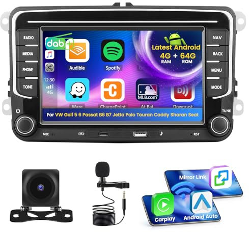 Inefala Android 15 Autoradio für VW Golf 5 6 Passat B6 B7 Jetta Polo Touran Caddy Sharan Seat 4+64G mit Wireless CarPlay Android Auto, 7 Zoll Bildschirm mit FM RDS 32EQ GPS Bluetooth WiFi SWC DAB