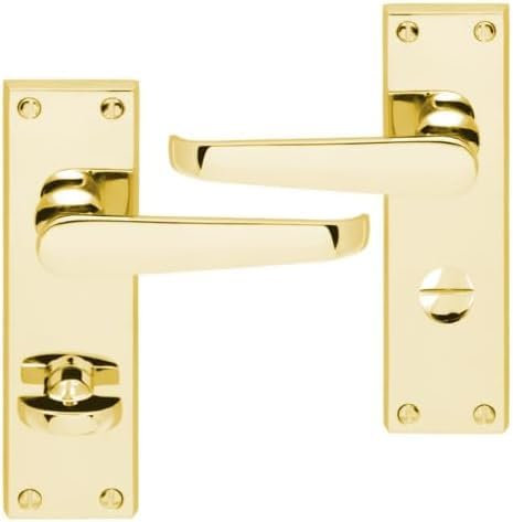 IRONZONE Victorian Straight Lever on Bathroom Profile Backplate - Polished Brass