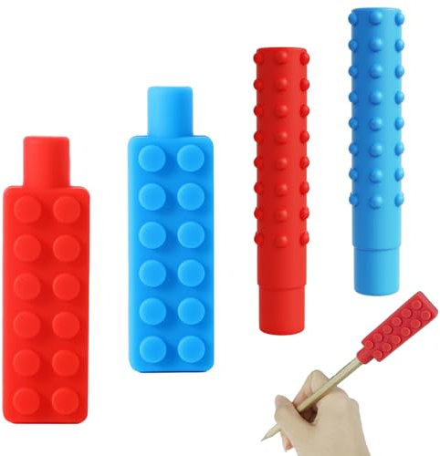 Kryzulax 4 Stück Kauaufsatz Stifte,Bleistift Topper Kauaufsatz Stifte,Gute Flexibilität Sensorisches Kauspielzeug,Silicone Pencil Topper,für das Zahnen von Babys, Autismus,Oral Motor,Angst Kinder
