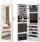 COSTWAY Schmuckschrank hängend, 2 in 1 Spiegelschrank mit LED Leuchten & 2 Schubladen, Hängeschrank abschließbar, Wandschrank Schmuck Organizer zur Wand-/Türmontage, Weiß