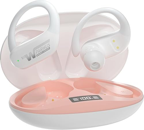 Wireless Earbuds, Bluetooth 5.4 Sport Earphones 2025 in Ear Buds with Deep Bass Stereo, 54H Wireless Headphones with Earhooks, LED Display Earbuds IPX7 Waterproof for Running Gym Workout, White