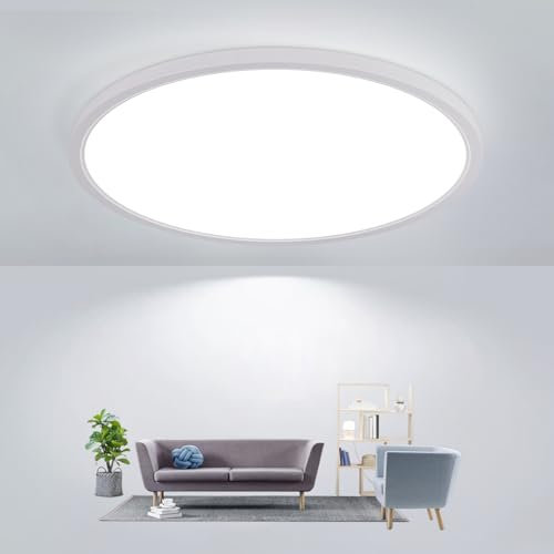 Comely led lámpara de techo redonda 30cm 24W Superflat IP44 lámpara de techo blanco 6500K blanco caliente para baño cocina pasillo balcón dormitorio humedades iluminación interior