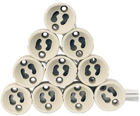 10 Piezas Bases GU10 con Casquillo de Cerámica, Portalámparas Resistentes al Calor Cable de Silicona de 10cm para Bombillas LED o Halógenas, Fácil Instalación, Ideal para Focos, Downlights Lámparas
