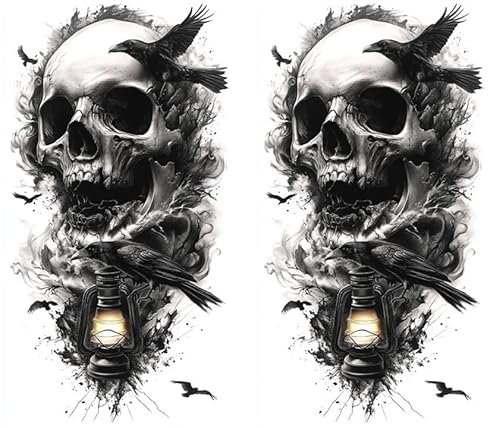 2 feuilles de tatouage temporaire tête de mort corbeau tatouage corbeau tatouage faux tatouage NAG121x2