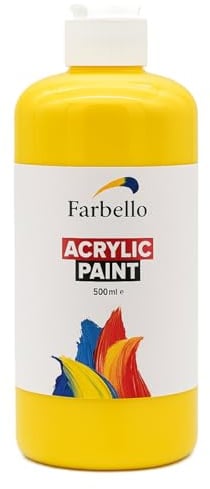 Farbello Acrylfarbe 500 ml – Hochpigmentierte, wasserfeste Künstlerfarben für Acryl-Pouring, Leinwand, Holz, Stein, Papier & Metall – Leuchtende Malfarben (Gelb)