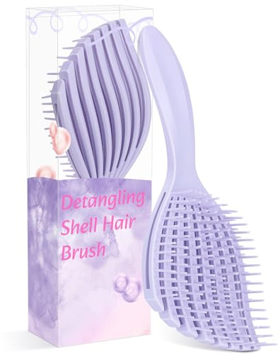 Euqvunn Lockenbürste, Haarbürste mit Flexiblen Borsten, Entwirrbürste für Nasses und Trockenes Haar, Volumen Bürste, Sanft zum Haar, Lila