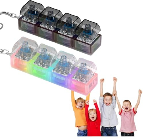 2Pcs Keyboard Fidget Toy, 4 Button Fidget Keyboard Keychain with Lights Clicky Fidgets Toy Portable Fidgets Keyboard 4 Buttons with Keychain for Adults Kids