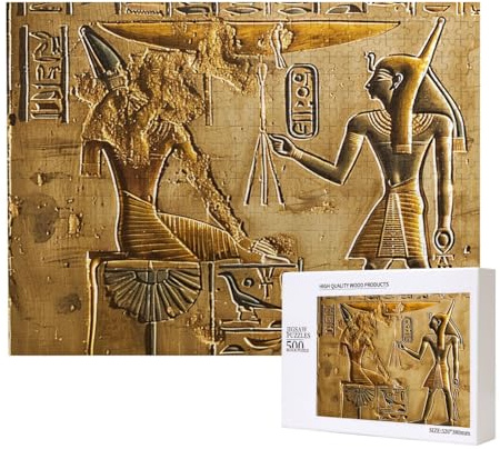500 Teile Puzzle mit Aufbewahrungsbox, Ägypten Hieroglyphen gedruckt Holzpuzzle 52x38cm für Erwachsene Kinder Familie Spaß Dekoratives Spiel