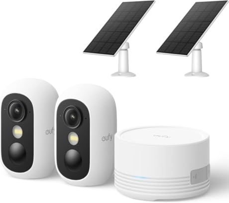 ANKER eufyCam C35 2-Kamera-Set mit Solarpanel, Überwachungskamera Außen | Solarpanel-kompatibel, Farbnachtsicht, Lokaler Speicher, Gesichtserkennung, Magnetische Halterung, Weiß,IP67