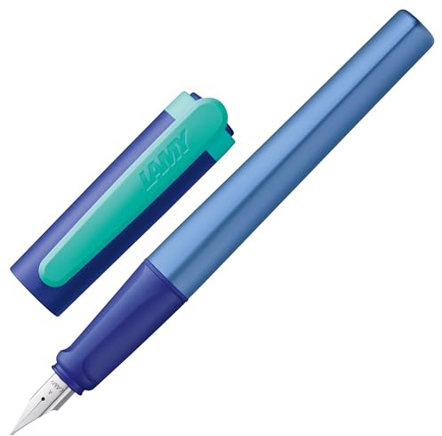 Lamy nexx multiblue Füller mit polierter Stahlfeder in Strichbreite A | Lamy Füller mit rutschfestem Griff - dreieckiges Gehäuse aus Aluminium - inkl. Tintenpatrone T 10 blau - Rechtshänder