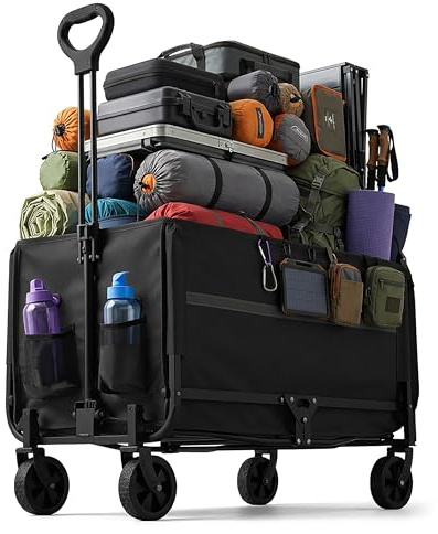 Relaxdays Bollerwagen, faltbar, 150 kg, Teleskopgriff, Heckklappe, Regenplane, Transportwagen Einkauf, Camping, schwarz