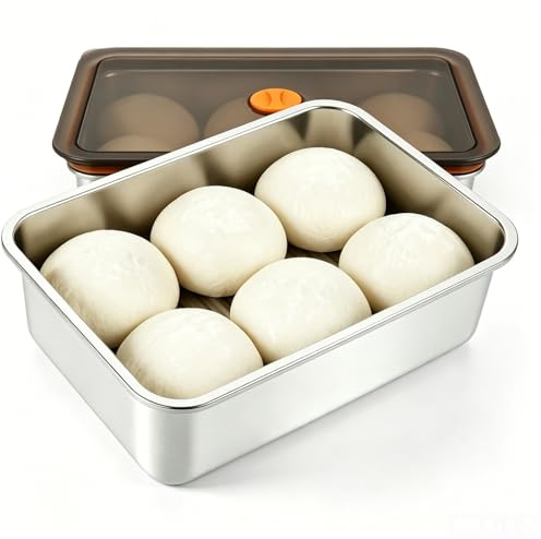 Pizzaballenbox mit Deckel, Pizzaballenbox aus Edelstahl 30x21x8,5 cm Pizza Gärbox mit Deckel, 4200ML Pizzateig Box mit Deckel Pizzateigbox Teigbox für Pizzateig Pizza Zubehör für Teig, Obst, Salat
