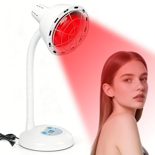 Peelanmall Infrarotlampe 275W mit Timer, Rotlichtlampe Wärmelampe | Stufenlose Temperaturregelung, 360° Schwanenhals & Schutzgitter, Tisch Wärmelampe für Zuhause Entspannung