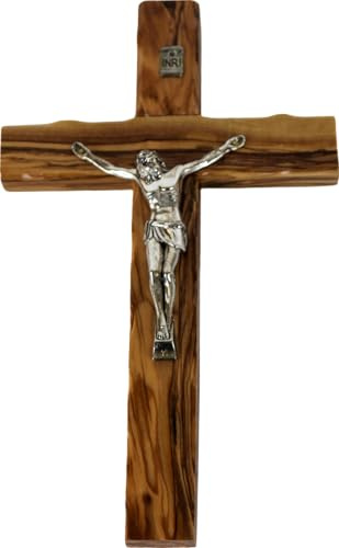 Holy Land Market Kreuz aus Olivenholz, 25,4 cm, handgeschnitzt, katholische Wanddekoration aus Bethlehem, Heimdekoration mit Zertifikat und Gebetskarte des Herrn, unterstützt Christen im Heiligen Land