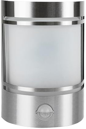 Grafner Design Edelstahl Wandlampe mit Bewegungsmelder und 1x E27 Fassung, IP44 Wand Außenleuchte, 180° Lichtschein, für außen und innen, Wandleuchte Lampen Außen Hoflampe PIR rund halbrund