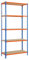 SimonRack Schwerlastregal, Lagerregal, 180x80x40 cm, Metallregal, Kellerregal, Biegestelle 150 kg, 5 Holzfachböden, Blau/Orange/Holz - Maderclick