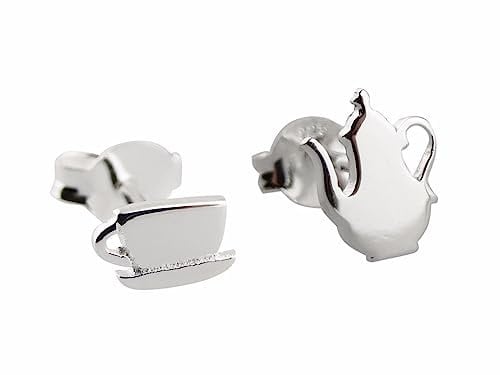 Sterling Silver Teacup and Teapot Post Stud Earrings, Alice in Wonderland