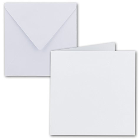 50x Quadratisches Falt-Karten-Set - 15 x 15 cm - mit Brief-Umschlägen - Hochweiß - Nassklebung - für Grußkarten, Einladungen & mehr